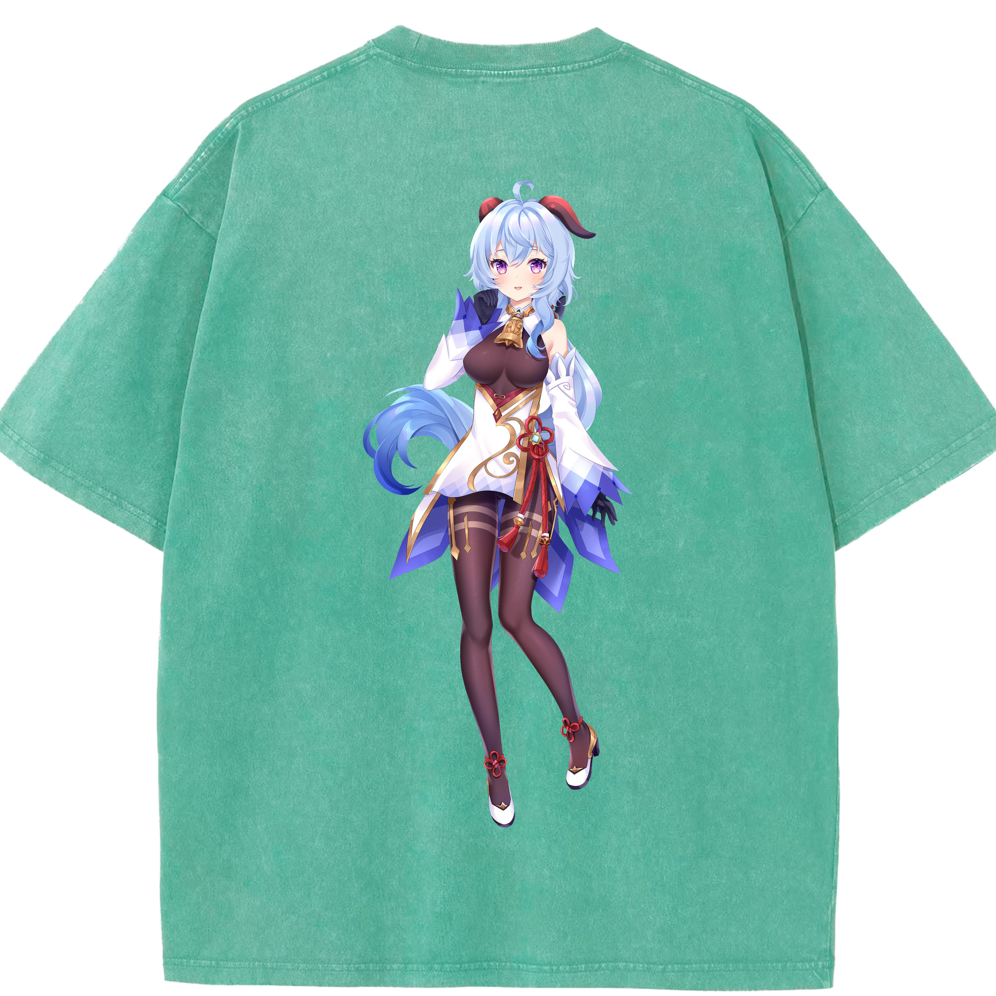 げんし神 甘雨 かんう genshin Ganyu 綿100% ヴィンテージ風 半袖Tシャツ（背面プリント）